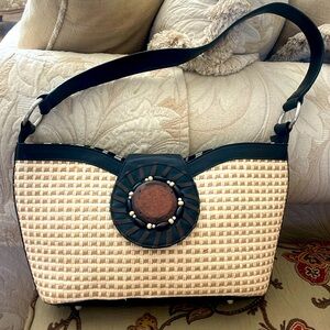 KATE LANDRY (NEW) Straw and Leather Handbag
